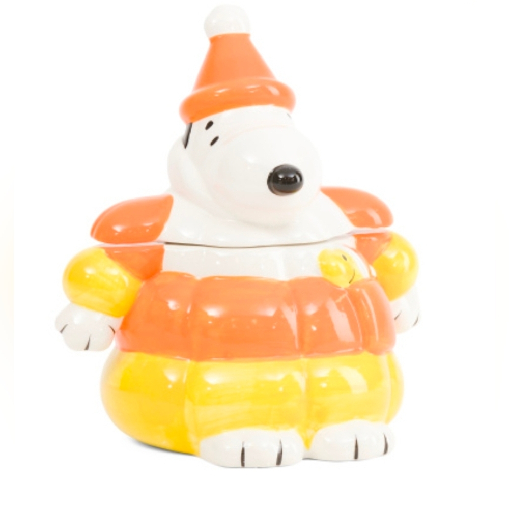 Peanuts | Snoopy Candy Corn Puffer Jacket 11 Inch Cookie Jar NEW IN BOX!